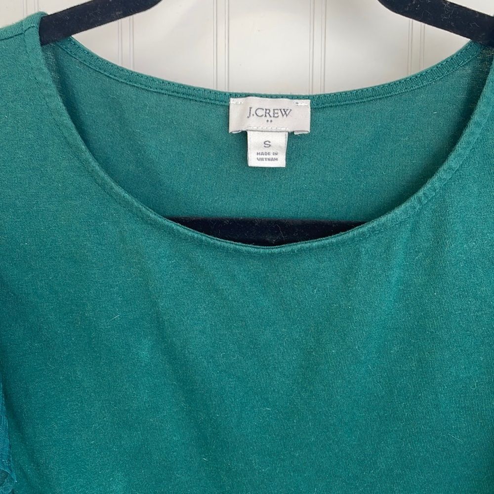 J. CREW Green Long Sleeve Blouse Ruffle-shoulder with plaid sheer sleeves size S - Picture 3 of 10